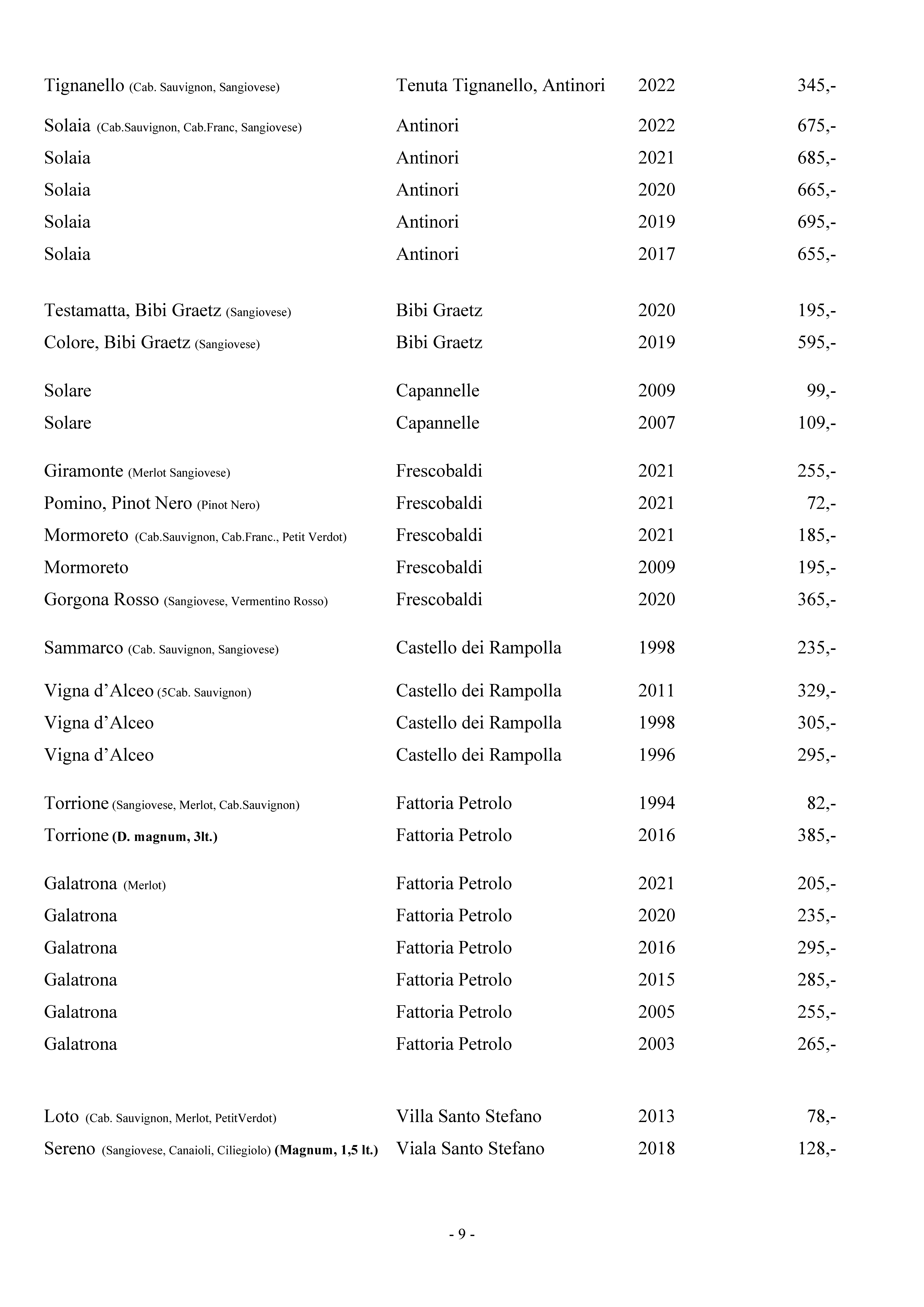 Weinkarte Seite 9